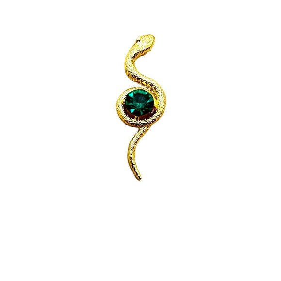 New Snake Earrings Pierced Green Rhinestone Gold Tone Chandelier 1.5 Inch - Picture 3 of 5